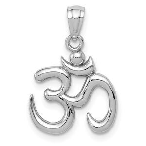 14k White Gold 2D Om Symbol Pendant, 15mm (9/16 inch)